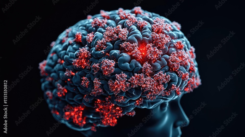 Poster alzheimer disease idea. abstract representation of a brain illuminated with vibrant colors illustrat
