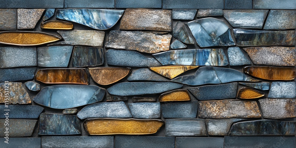 Poster stunning glass mosaic texture combined with beautiful stone creates an exquisite element for interio