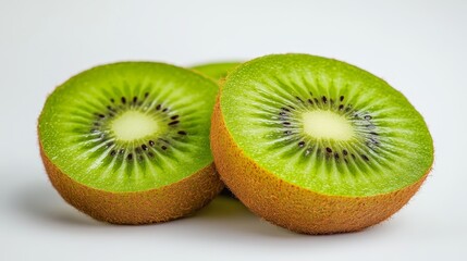 Fototapeta premium Vibrant and delicious kiwi displayed against a clean white background, showcasing the fresh and tasty qualities of kiwi for an appealing visual focus on this nutritious fruit.