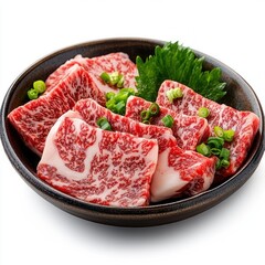 This image showcases premium Wagyu beef cuts, featuring intricate marbling and vibrant colors.