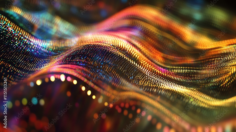 Aufkleber abstract colorful wave pattern with vibrant lights and digital texture.