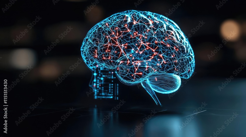 Poster alzheimer disease idea. a futuristic digital brain visualizing connections and neural networks.