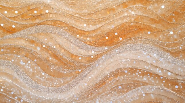 Textured abstract background with wavy patterns and sparkling dots in warm tones.