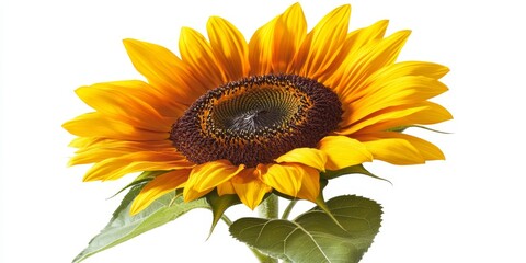 Obraz premium Isolated sunflower displayed against a white background, emphasizing the beauty and vibrant colors of the sunflower. The isolated sunflower captures attention, showcasing its unique features.