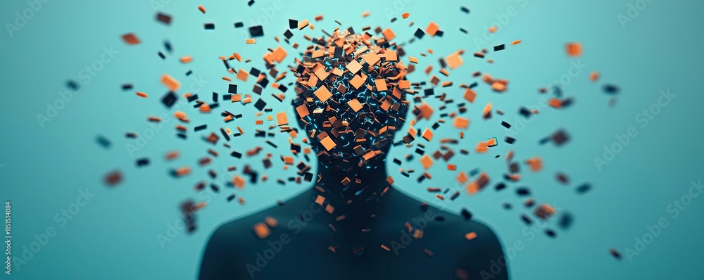 Poster alzheimer disease idea. abstract representation of fragmented thoughts and emotions in a surreal set