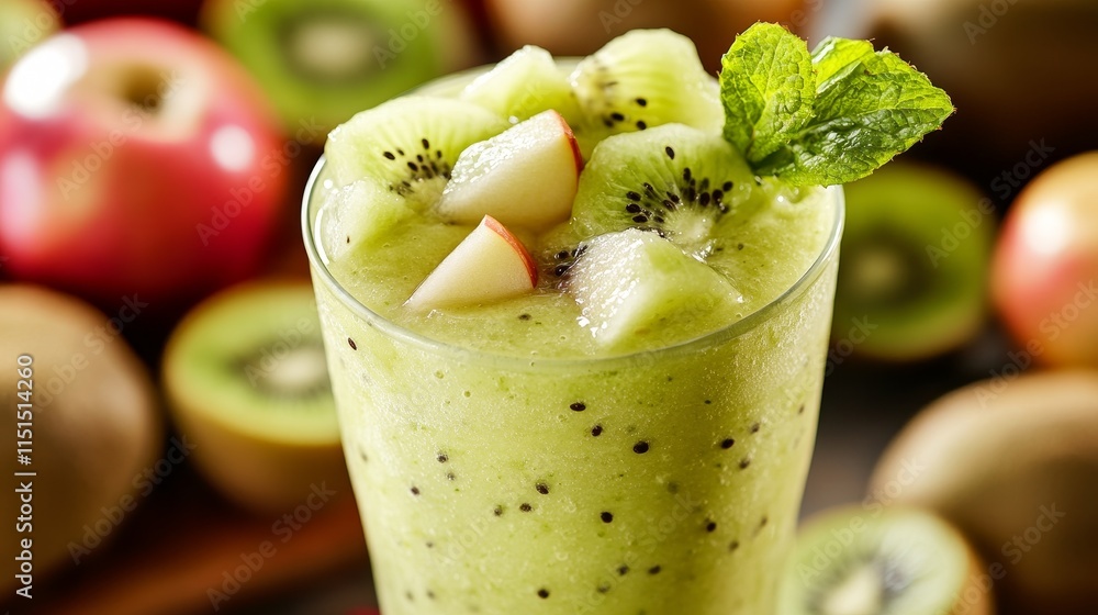 Poster a vibrant kiwi and green apple smoothie is presented with an array of fresh fruits, showcasing the d