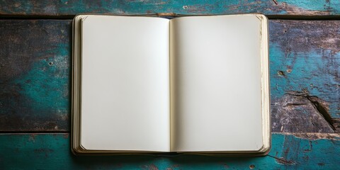 Open notebook featuring blank pages, inviting creativity and thoughts, perfect for jotting down ideas. This open notebook is ideal for capturing inspiration on its blank pages.