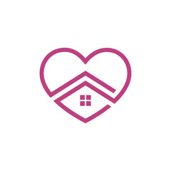 Sweet home logo design template - outline house and heart symbol. Love and family, social work and charity vector icon.