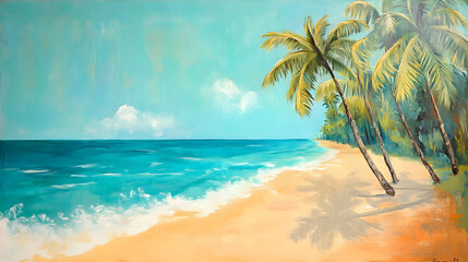 Obraz premium Serene Tropical Beach: Palm Trees, Ocean, and Summer Vacation