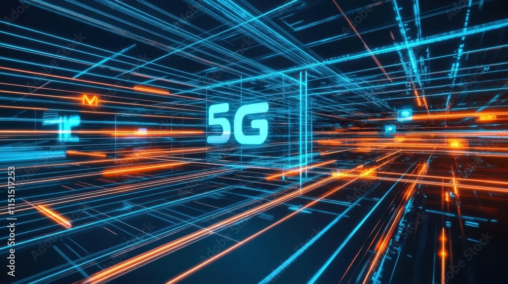 Poster futuristic digital network with 5g technology and abstract lines