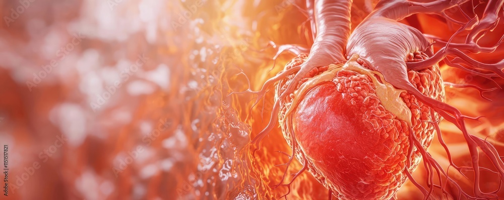 Poster hypertension disease concept. visual representation of a human heart highlighting its intricate stru