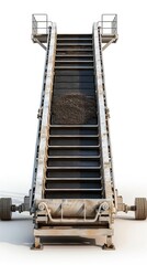 Futuristic Moving Stairs Platform in a Contemporary Urban Environment  Vertical Escalator Structure for Transportation and Commerce in a Minimalist Industrial Design