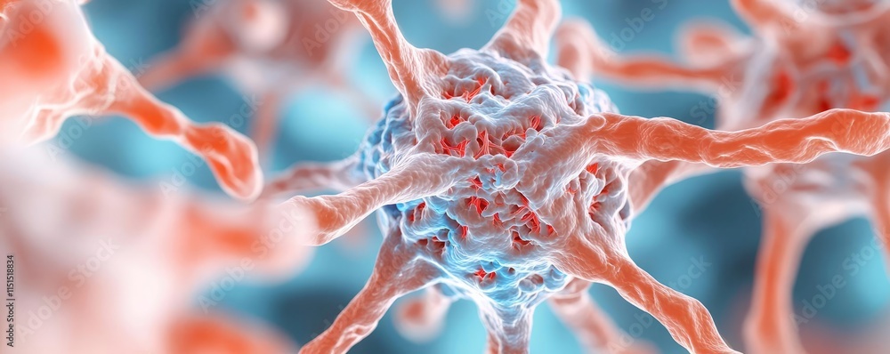 Poster alzheimer disease idea. close-up image of neurons highlighting their intricate structure and connect