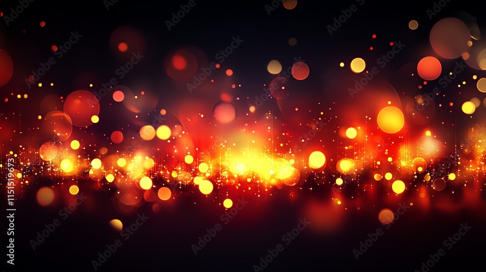 Poster abstract image with vibrant bokeh lights, glowing circles creating a warm, festive atmosphere.
