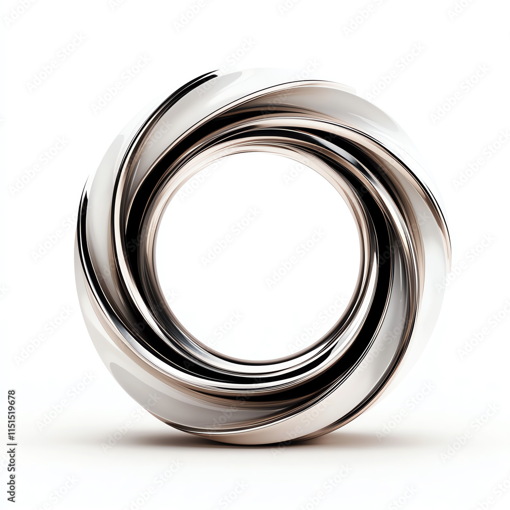 Aufkleber a dynamic abstract shape with smooth, flowing curves, rendered in metallic hues, against a pristine 