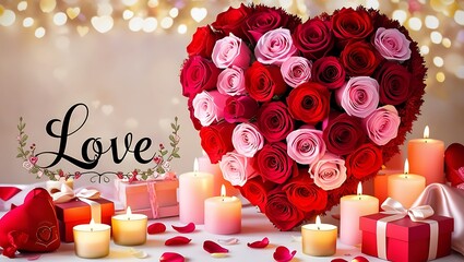 Valentine's day romantic red rose with love shape hd wallpaper background