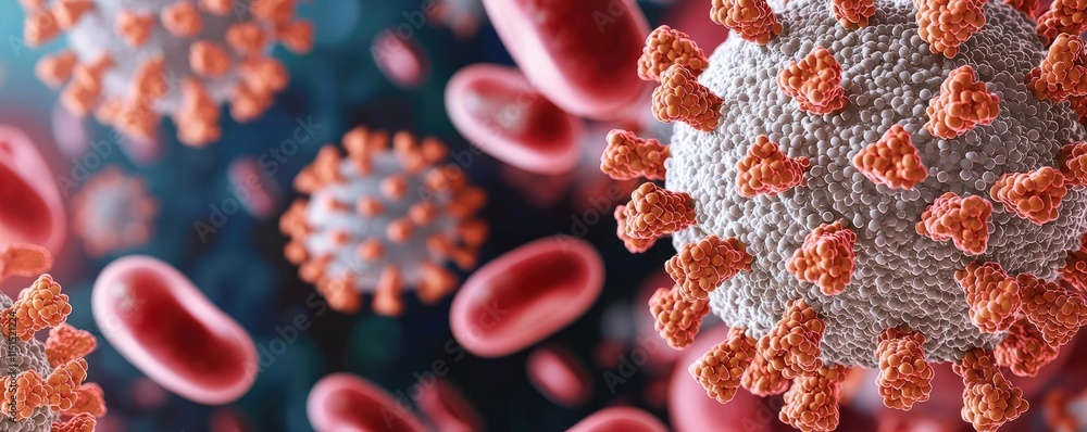 Poster hepatitis b and c disease idea. close-up view of virus particles under a microscope, showcasing intr