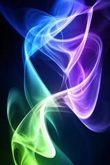 abstract background with blue and purple smoke curves in the dark.