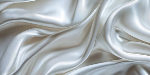 Obraz premium Closeup view of luxurious rippled white silk fabric, showcasing the elegant texture and delicate sheen of silk fabric that enhances any design or decor with its stunning appearance.