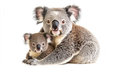 a mother and baby koala bear sitting together