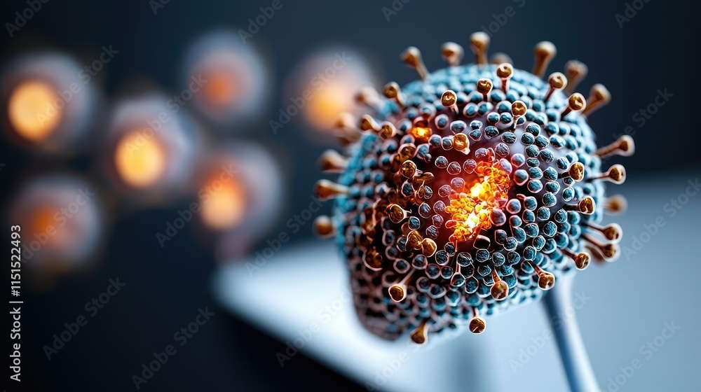Poster hepatitis b and c disease idea. detailed close-up of a virus model showcasing intricate structures a