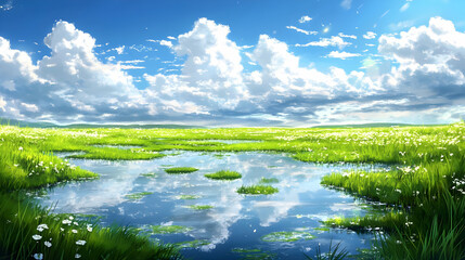 Serene Landscape: Stunning Meadow Reflection