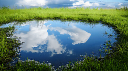 Stunning Sky Reflection in a Serene Puddle