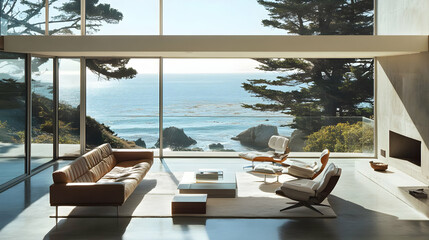 Fototapeta premium Modern Coastal Home with Panoramic Ocean Views