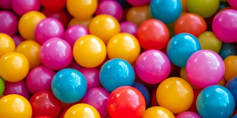 Piles of colorful, springy balls are showcased. These vibrant bouncy balls are arranged in stacks, creating an eye catching display of fun and excitement.