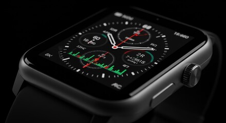  Close-up of a digital smartwatch interface displaying a clear, vibrant, and interactive watch face