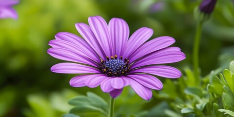Obraz premium A vibrant purple flower blooming beautifully in a lush garden setting, showcasing the stunning shades of purple flower petals and adding charm to the outdoor landscape.