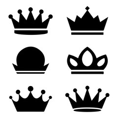 Vector Crown Set silhouette black color vector on white background.