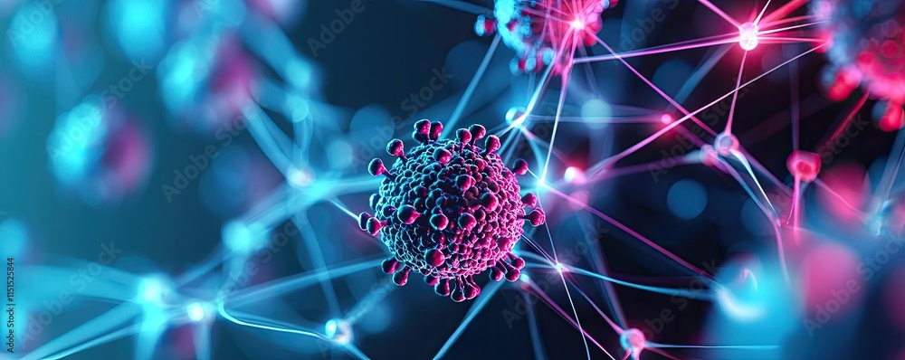 Poster hepatitis b and c disease idea. abstract digital depiction of virus with colorful molecular connecti