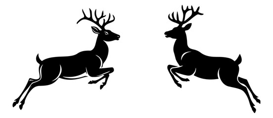Silhouette of a leaping deer minimalist style with a plain white background.