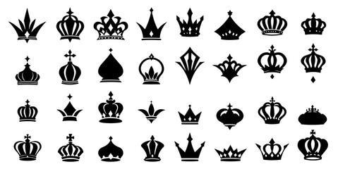 Fototapeta premium Vector Crown Set silhouette black color vector on white background.
