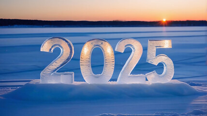 2025 lettering model made of ice, Happy New Year 2025 Typography