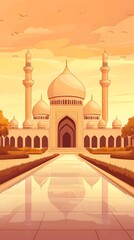 Naklejka premium luxurious and magnificent mosque building, with a large and beautiful garden, with a beautiful view of the sunset in the afternoon