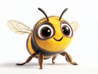 Obraz premium A cute cartoon bee with large eyes on a white background