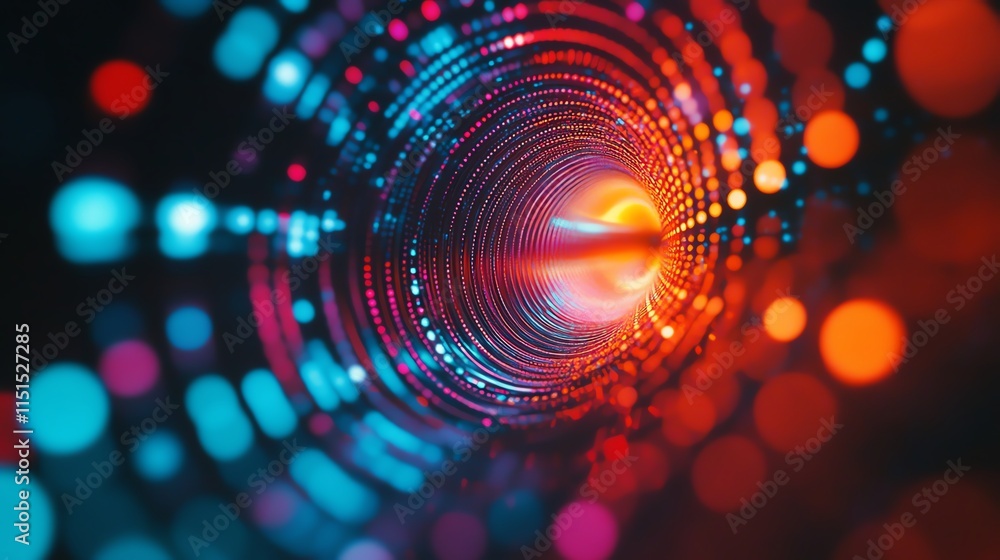 Aufkleber vibrant digital tunnel with multicolored lights representing futuristic data flow.