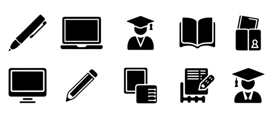 Education icon set vector silhouettes in white background.