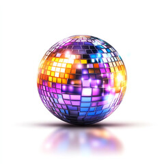 A vibrant disco ball reflecting colorful lights on a white isolated background.