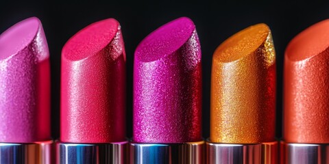 Close up of vibrant lipsticks showcasing a variety of colors, highlighting a beautiful makeup concept with colorful lipstick options for creative beauty enthusiasts.