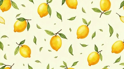Obraz premium Watercolor Seamless Pattern of Lemons and Leaves