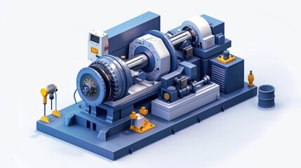 Detailed 3D rendering of a large complex industrial turbine generator machine system  The image showcases the intricate mechanical and electrical components engineering design