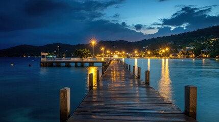 Fototapeta premium Nightfall Serenity: A Tranquil Pier on a Tropical Island