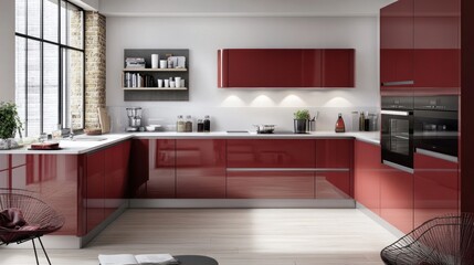 Modern Red Gloss Kitchen Design: Sleek and Stylish Interior