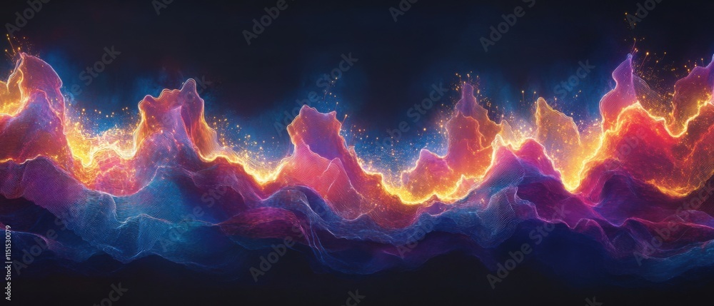 Poster abstract colorful waves of light with dark background