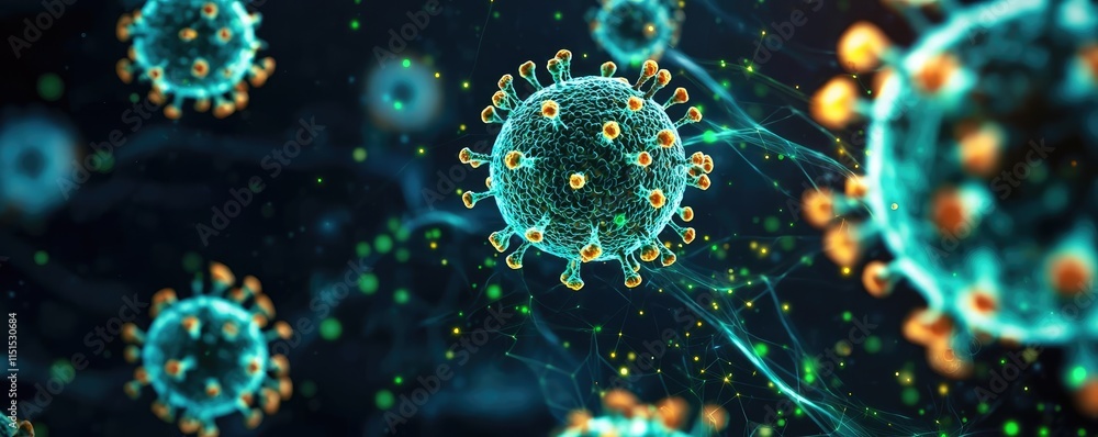 Poster hepatitis b and c disease idea. microscopic view of viruses showcasing intricate structures and vibr