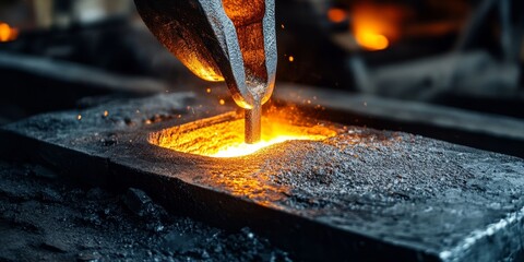 Molten metal being cast into a sand mold showcases the intricate process of casting. This casting method highlights the precision required in working with molten metal in sand molds.