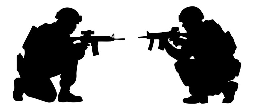 black soldiers aiming rifles, kneeling, silhouette clip art preview